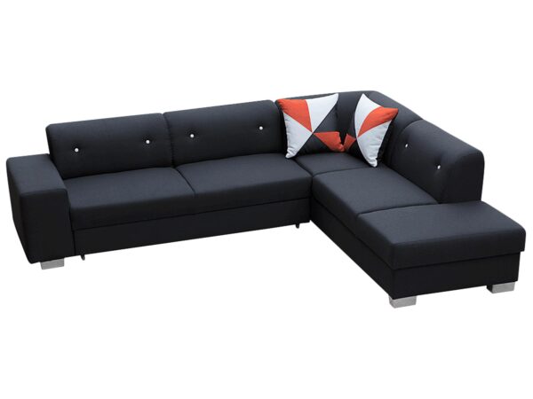 Narożnik tapicerowany z rozkładanym materacem i schowkiem