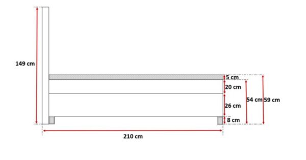 Łóżko z rysunkiem z boku i szerokością regulowaną