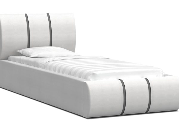 Białe łóżko jednoosobowe z zagłówkiem, styl minimalistyczny