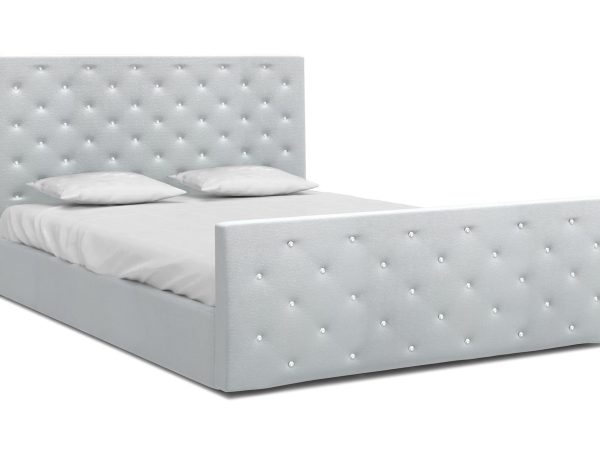 Łóżko glamour z pikowanym zagłówkiem i kryształkami