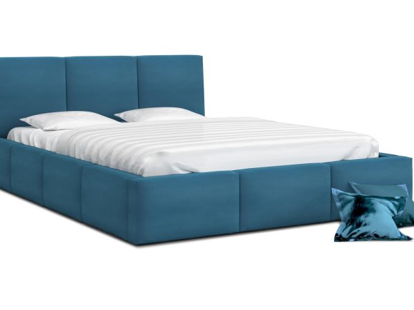 Nowoczesne łóżko niebieskie tapicerowane do sypialni