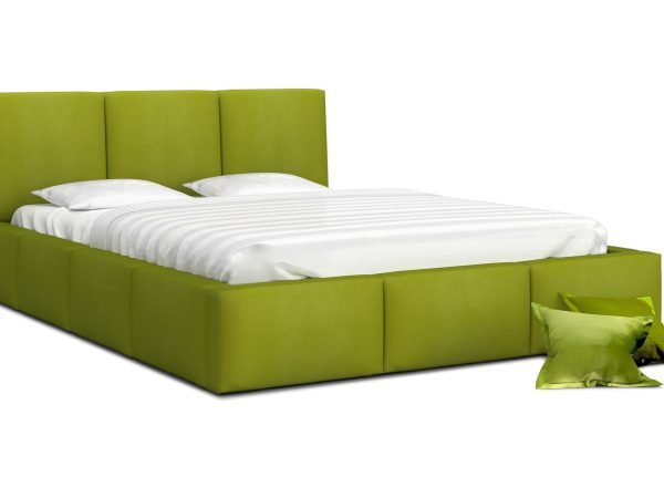 Zielone tapicerowane łóżko z pojemnikiem, styl nowoczesny, do sypialni