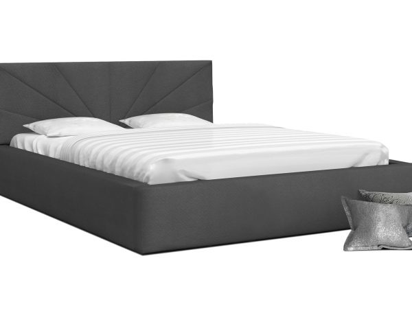 Ciemnoszare łóżko z przeszyciami i prostą konstrukcją