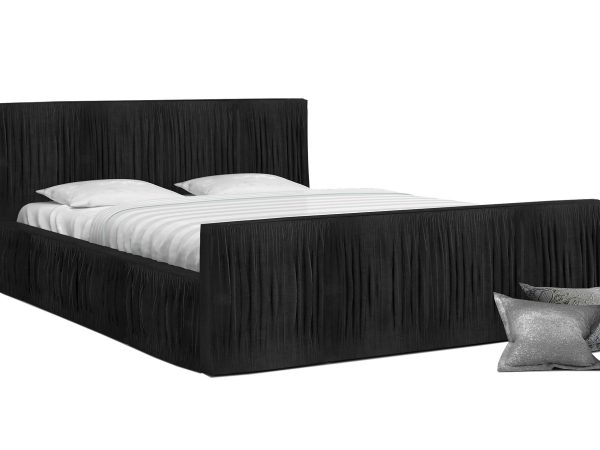 Czarne łóżko z miękkim zagłówkiem, styl elegancki