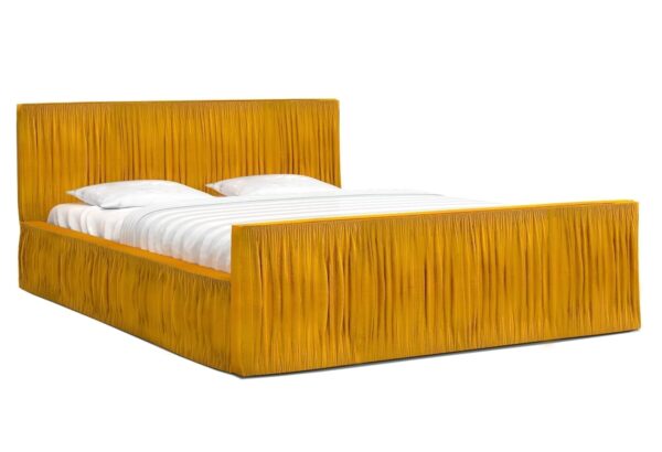 Żółte łóżko tapicerowane z dekoracyjnym welurem, styl luksusowy