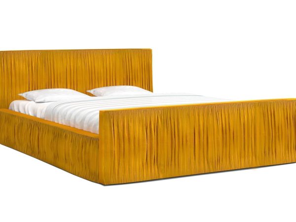 Żółte łóżko tapicerowane z dekoracyjnym welurem, styl luksusowy