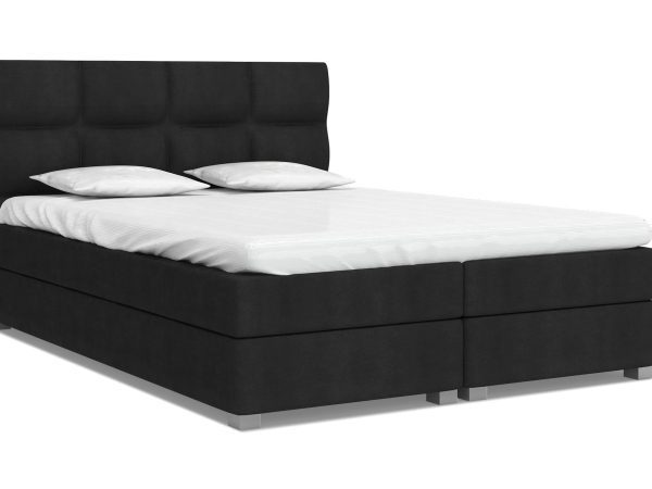 Czarne łóżko z zagłówkiem typu box, styl nowoczesny