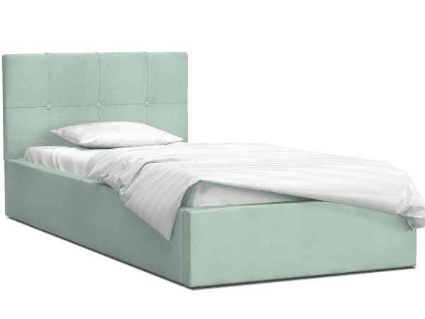 Tapicerowane łóżko w kolorze mięty z pikowanym zagłówkiem