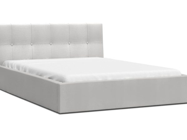 Białe łóżko tapicerowane z prostym pionowym pikowaniem