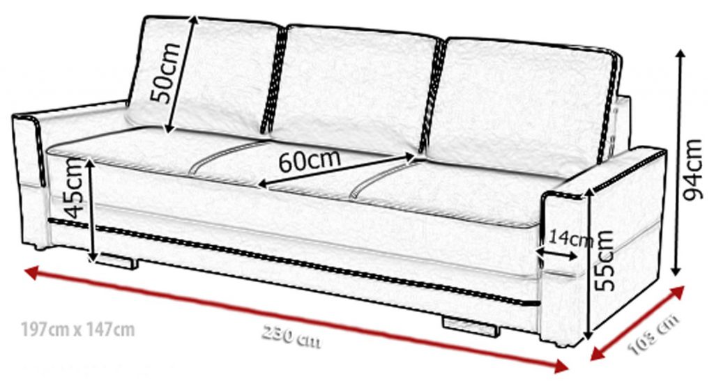 Sofa Rozkładana 2 Osobowa MANAUS 2 wymiary