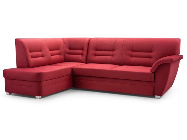 Czerwony narożnik z zagłówkami i klasyczną formą