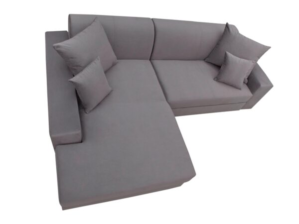 Grafitowy narożnik z przedłużanym siedziskiem i trzema poduszkami