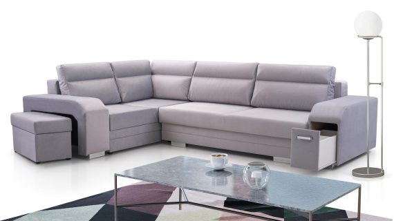 miniaturka Turkusowy Narożnik Z Pufą I Schowkiem FERRAZ