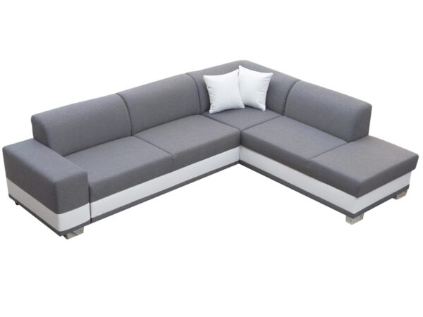 Jasnoszary narożnik modułowy w kształcie litery U z białą podstawą