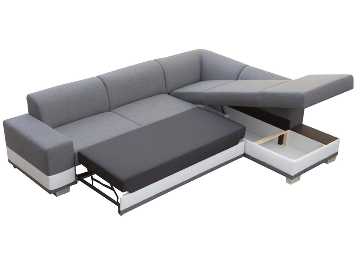 Jasnoszary narożnik z prostym oparciem i funkcją rozkładania