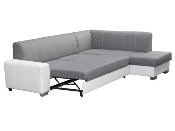 Szaro-biały narożnik z funkcją spania i prostym wzorem