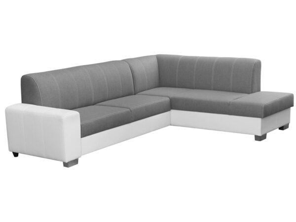 Jasnoszary narożnik z białymi elementami i wysokimi oparciami