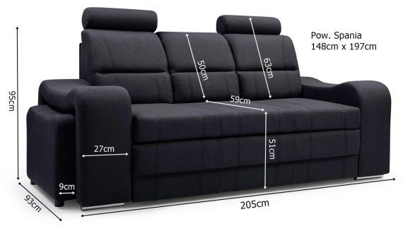Nowoczesna Sofa Do Salonu z Pufami AKIRUNO wymiary