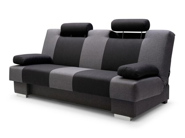 Czarno-szara sofa rozłożona – funkcja spania na całej powierzchni