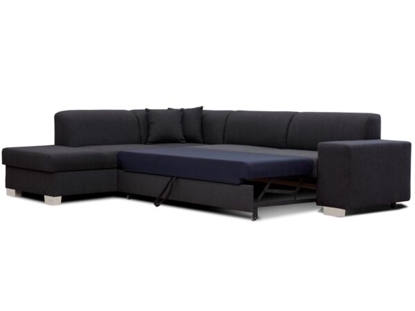 Narożnik rozkładany w kolorze antracytowym z dużym siedziskiem