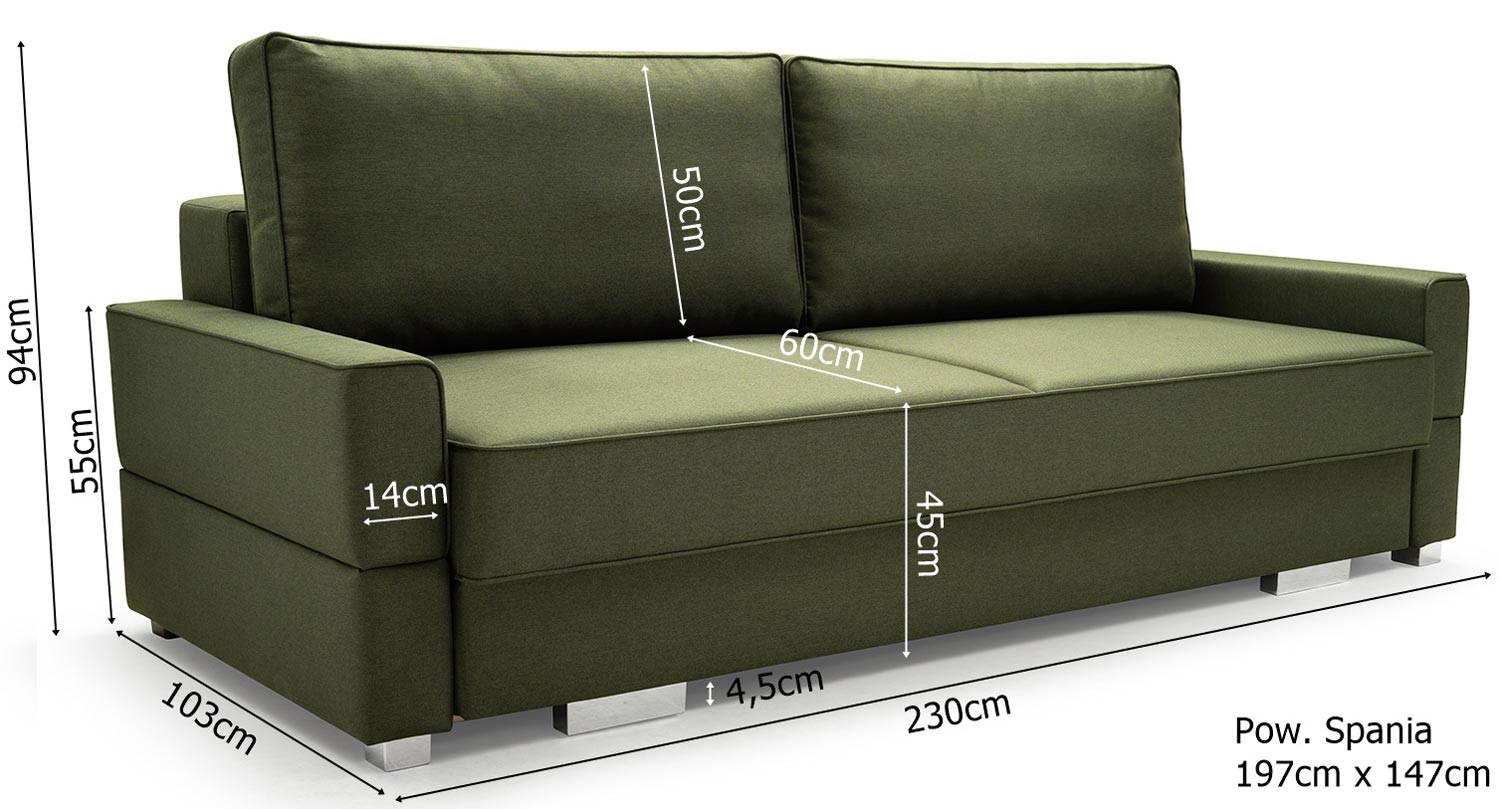 Sofa Rozkładana Dwuosobowa LONDRINA wymiary