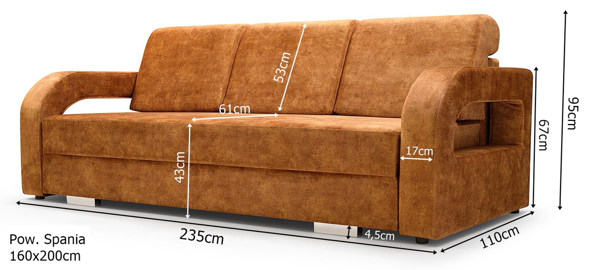 Sofa Rozkładana Z Pojemnikiem RESENDE wymiary
