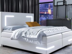 Duże Łóżko Kontynentalne z Oświetleniem LED KORA