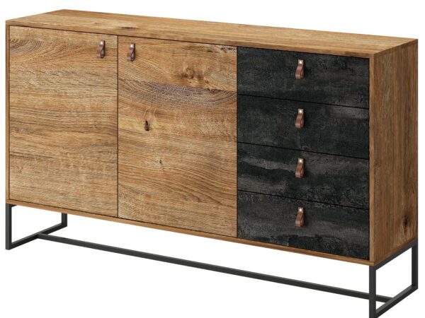 Komoda drewniana z metalową podstawą i szufladami w stylu loftowym