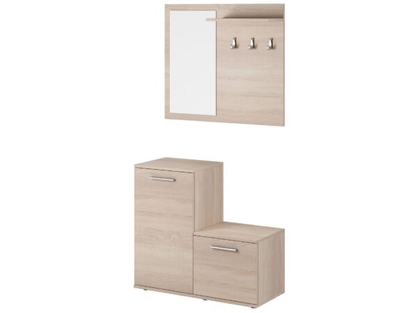 Komplet do przedpokoju z dębowym dekorem i białymi frontami