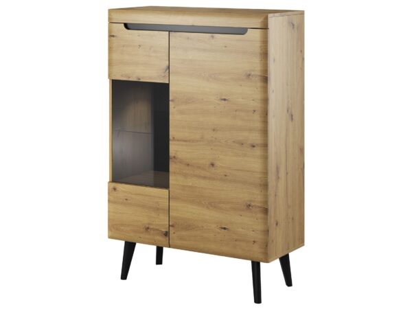 Atrakcyjna szeroka witryna na czarnych nóżkach Grec