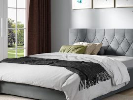 Pikowane łóżko tapicerowane szare SOLO
