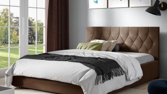 Pikowane łóżko tapicerowane brąz SOLO