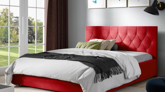 Pikowane łóżko tapicerowane czerwony SOLO