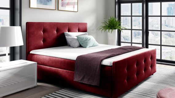 Nowoczesne łóżko kontynentalne czerwone BLOOM