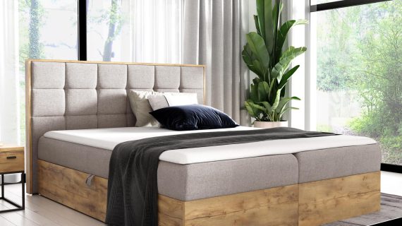 Drewniane łóżko kontynentalne szare BLANK 1