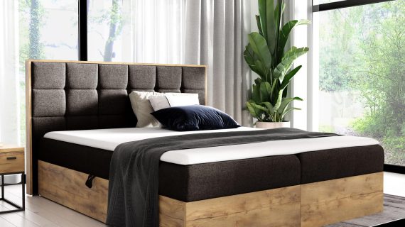 Drewniane łóżko kontynentalne brąz BLANK 1