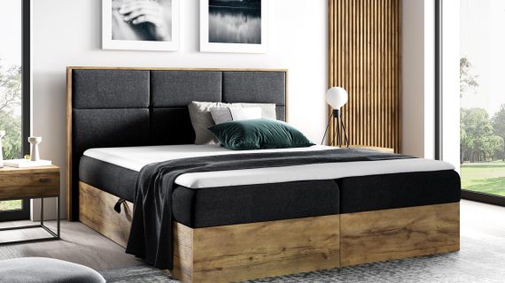 Łóżko drewniane kontynentalne czarne BLANK 2