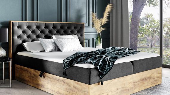 Pikowane łóżko drewniane czarny BLANK 3