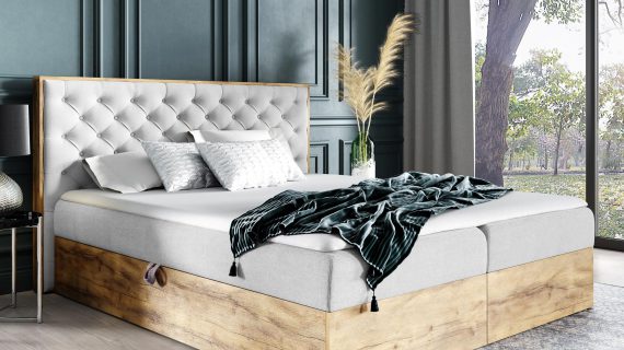 Pikowane łóżko drewniane szary BLANK 3