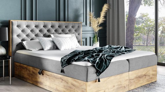 Pikowane łóżko drewniane szary BLANK 3