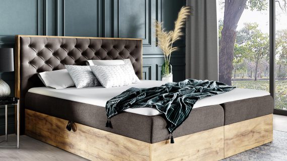 Pikowane łóżko drewniane brąz BLANK 3