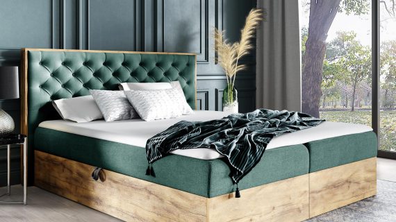 Pikowane łóżko drewniane zieleń BLANK 3
