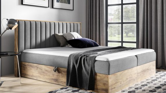 Kontynentalne łóżko z drewna szare BLANK 4