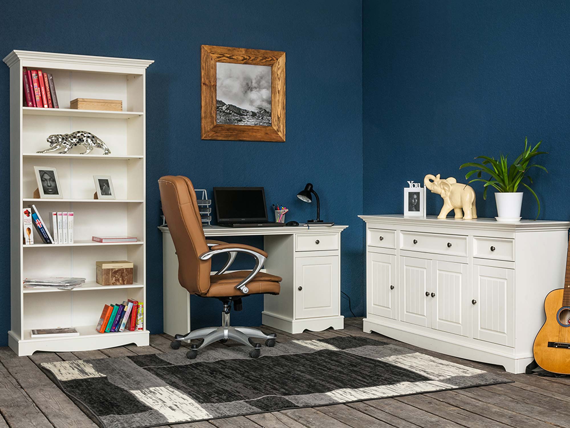 Pojedyncze biurko drewniane białe pokój aranż NISAN