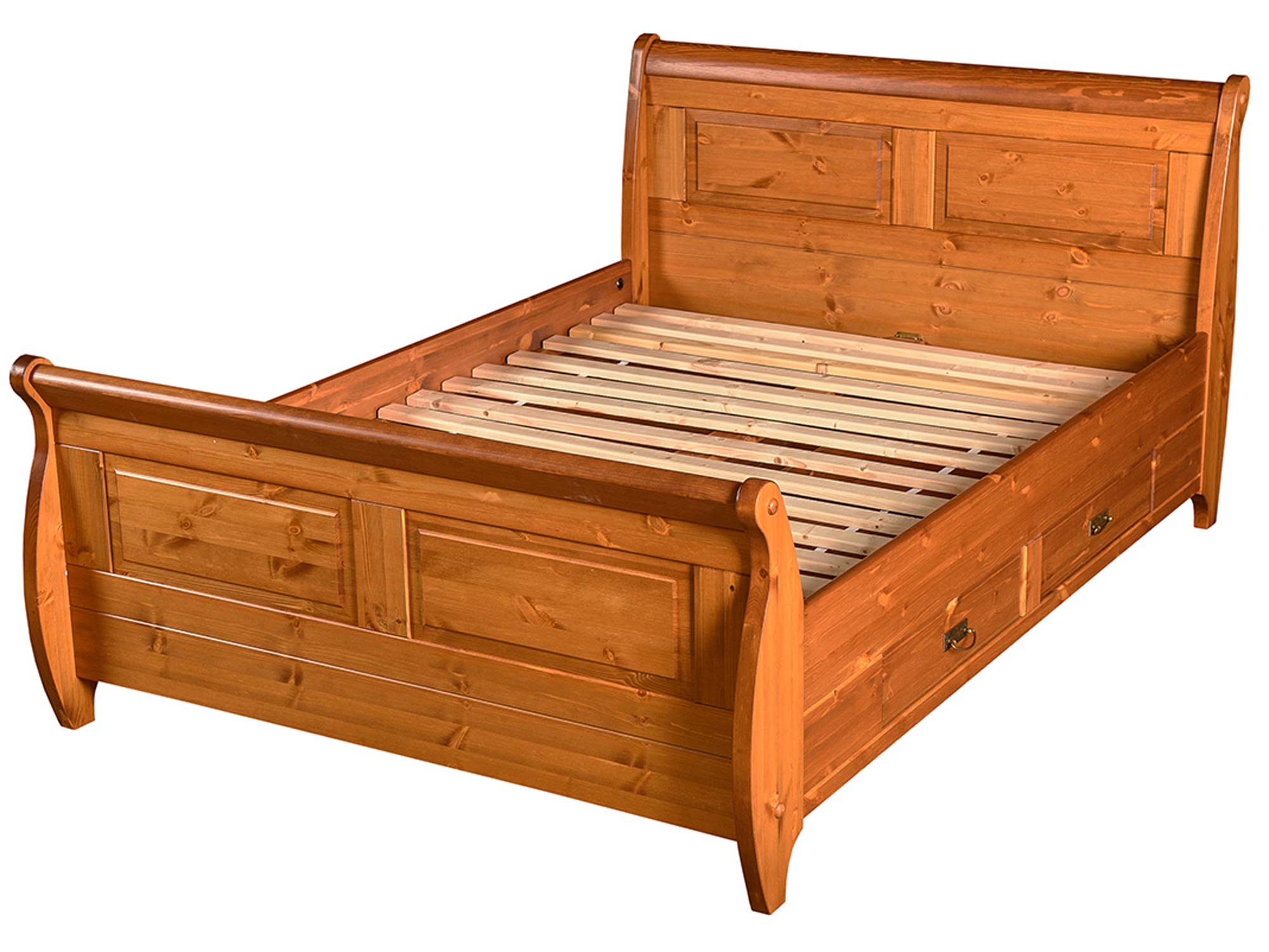 Drewniane łóżko sosna białe tło SENA