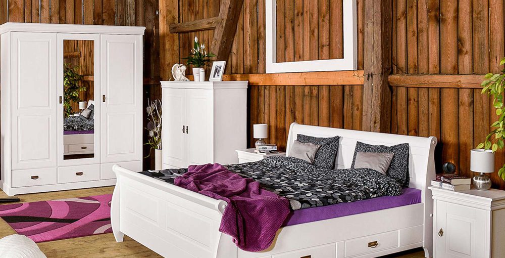 Aranżacja sypialnia białe meble drewniane SENA