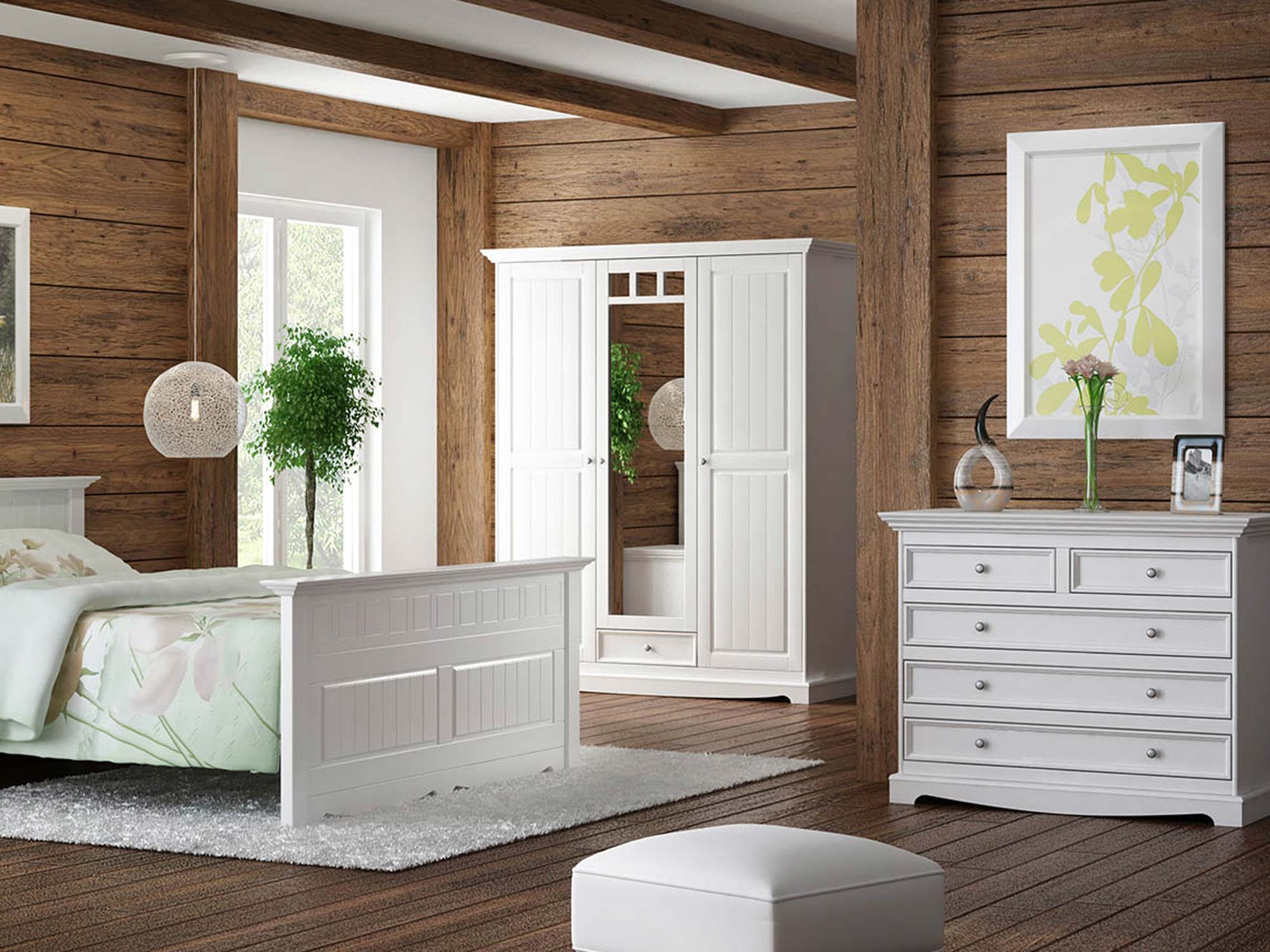 Sypialnia meble białe drewniane NISAN