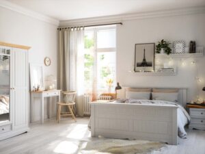 miniaturka Biała szafka nocna z litego drewna NISAN