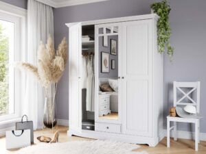 miniaturka Biała szafa z lustrem drewniana NISAN