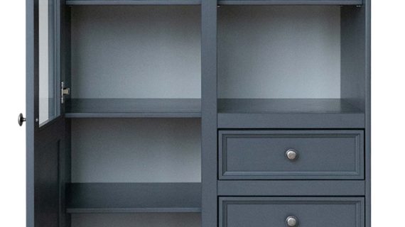 Mała witrynka drewniana grafit otwarta NISAN